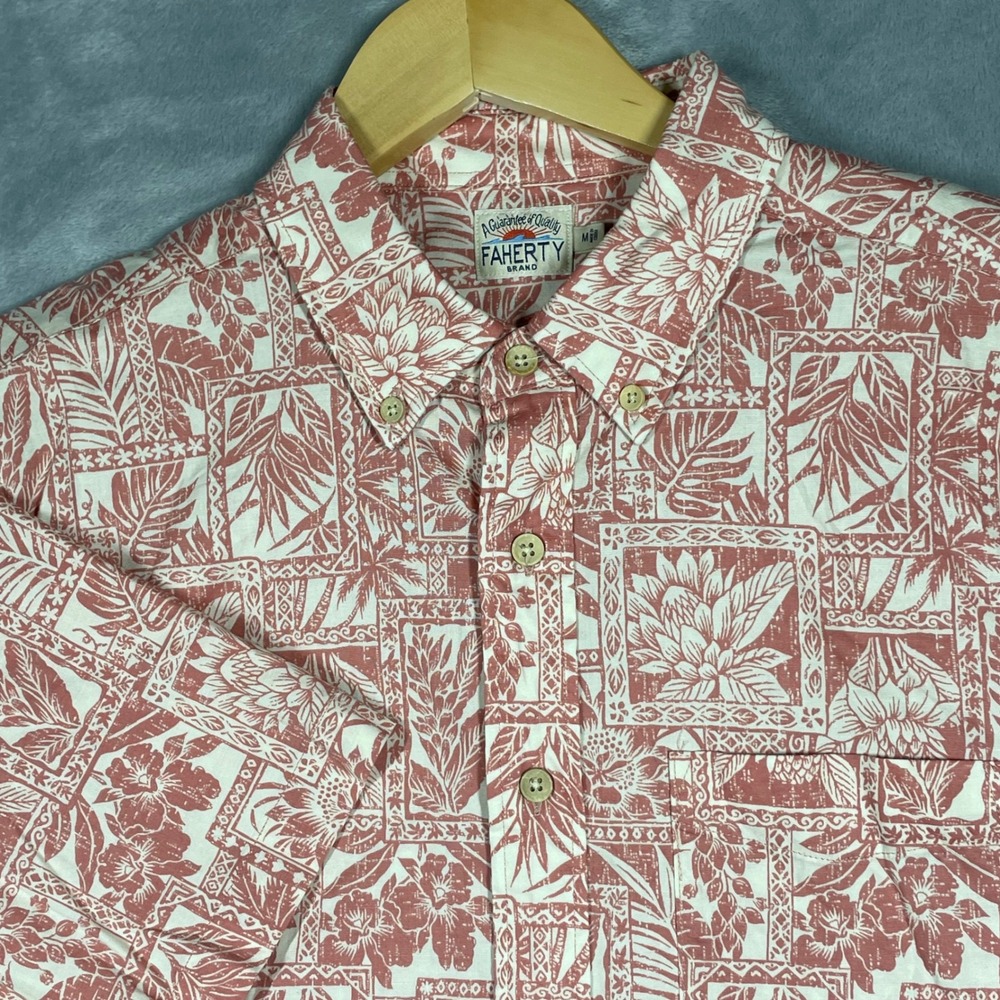 Faherty Mens Pink Tropical Floral Organic Cotton Button Down Shirt Size M